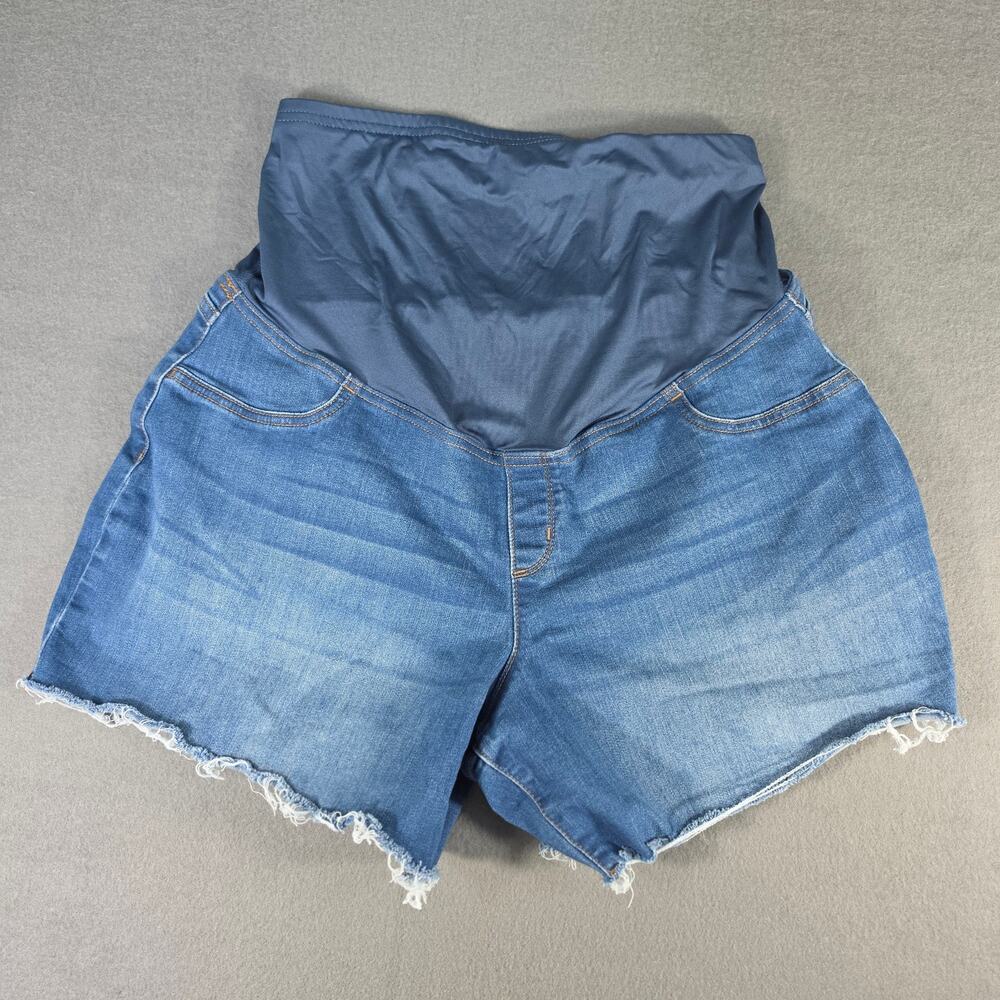 Ingrid and Isabel Womens Large Maternity Denim Shorts Raw Hem Full Belly Panel